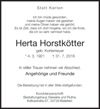 Traueranzeige von Herta Horstkötter