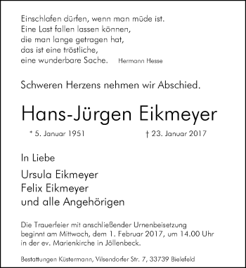 Traueranzeige von Hans-Jürgen Eikmeyer