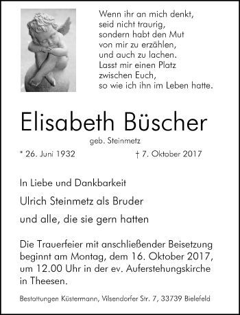 Traueranzeige von Elisabeth Büscher
