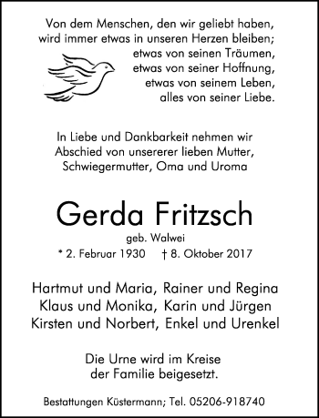 Traueranzeige von Gerda Fritzsch