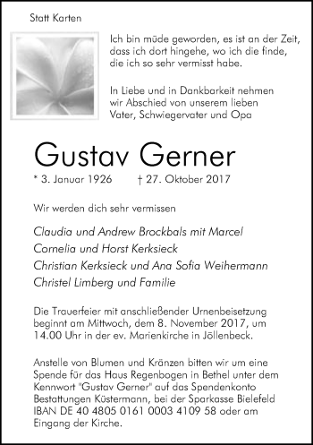 Traueranzeige von Gustav Gerner