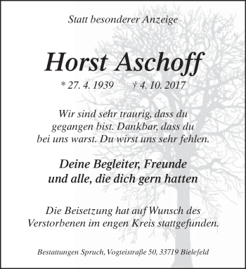 Traueranzeige von Horst Aschoff