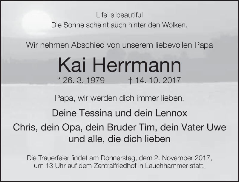  Traueranzeige für Kai Herrmann vom 28.10.2017 aus Neue Westfälische