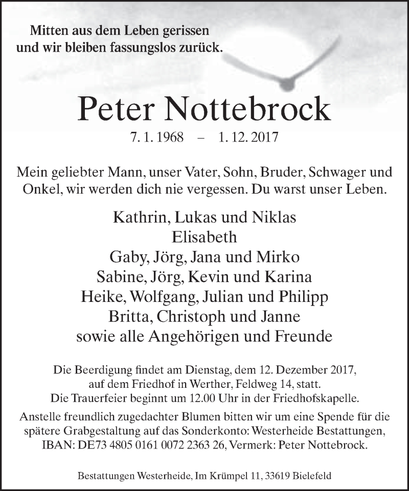  Traueranzeige für Peter Nottebrock vom 09.12.2017 aus Neue Westfälische