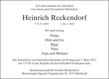 Traueranzeige von Heinrich Reckendorf