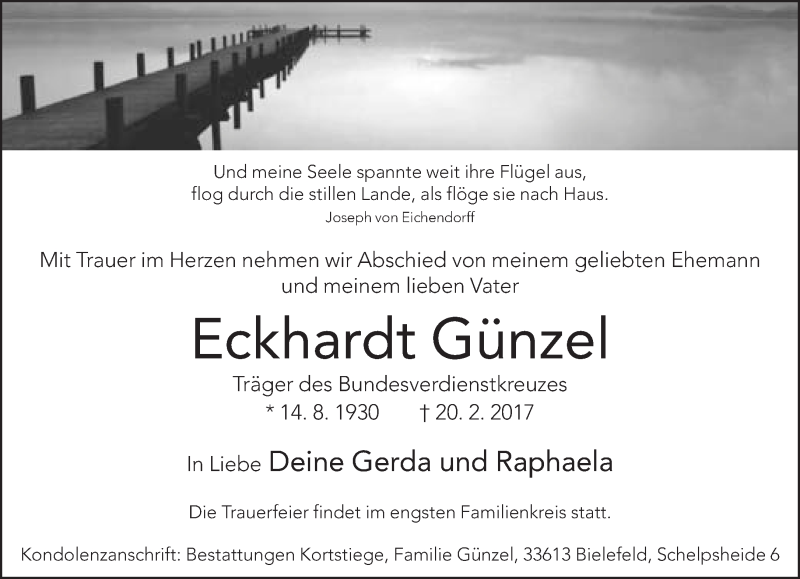  Traueranzeige für Eckhardt Günzel vom 25.02.2017 aus Neue Westfälische