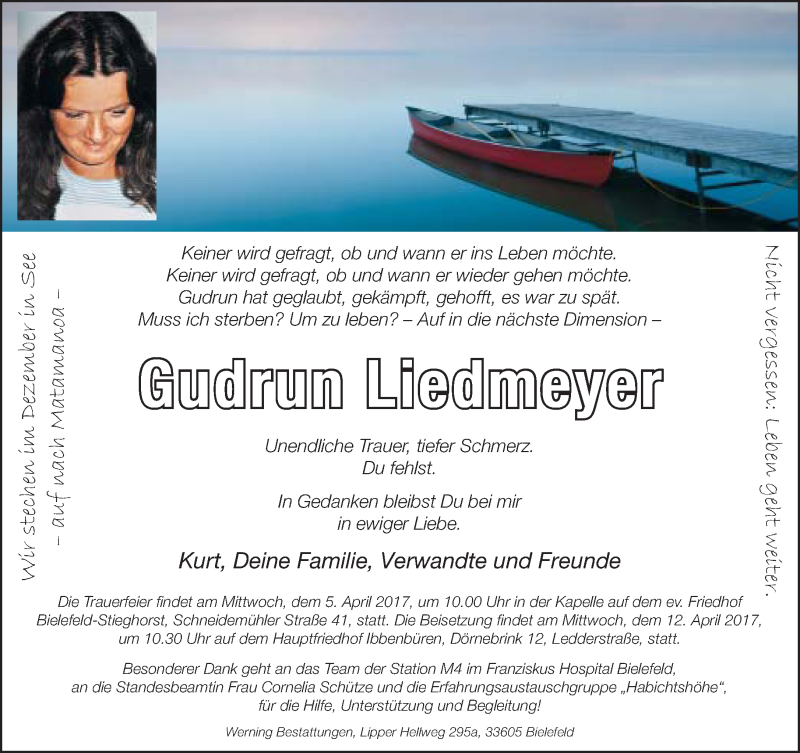  Traueranzeige für Gudrun Liedmeyer vom 25.03.2017 aus Neue Westfälische