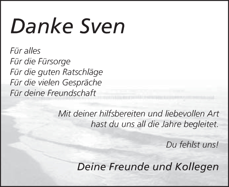  Traueranzeige für Sven  vom 06.05.2017 aus Neue Westfälische