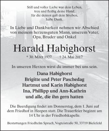 Traueranzeige von Harald Habighorst