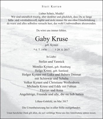 Traueranzeige von Gaby Kruse von Neue Westfälische