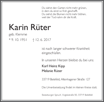 Traueranzeige von Karin Rüter