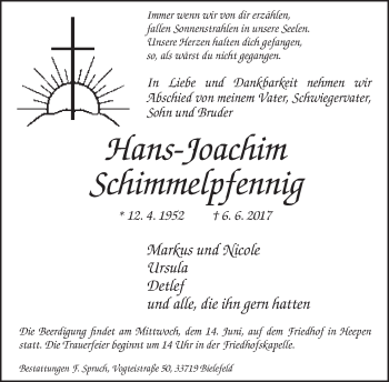 Traueranzeige von Hans-Joachim Schimmelpfennig
