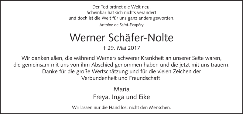  Traueranzeige für Werner Schäfer-Nolte vom 05.07.2017 aus Neue Westfälische