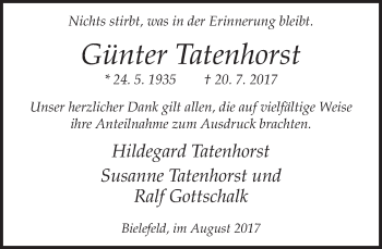 Traueranzeige von Günter Tatenhorst