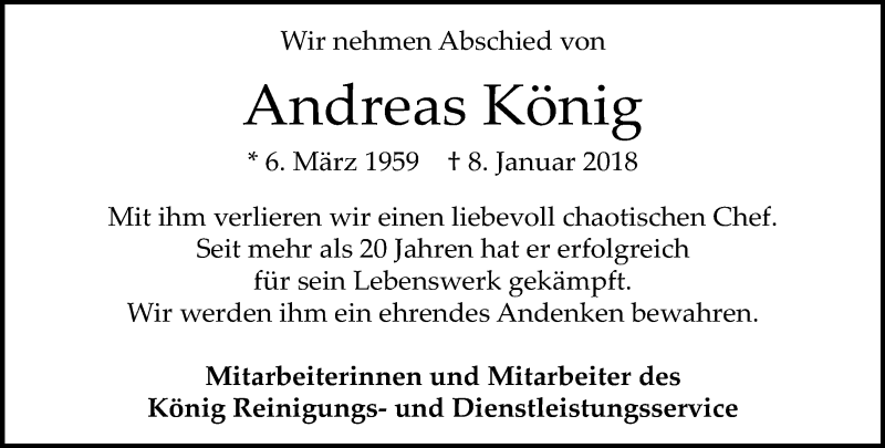  Traueranzeige für Andreas König vom 10.01.2018 aus Neue Westfälische