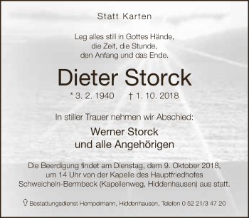 Traueranzeige von Dieter Storck