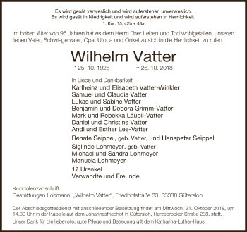 Traueranzeige von Wilhelm Vatter