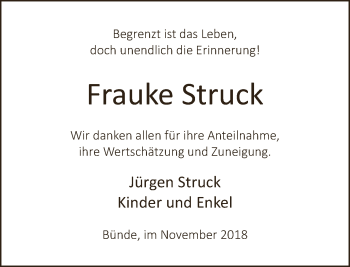 Traueranzeige von Frauke Struck