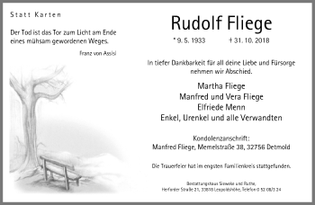 Traueranzeige von Rudolf Fliege