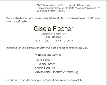 Traueranzeige von Gisela Fischer