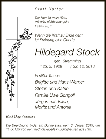 Traueranzeige von Hildegard Stock