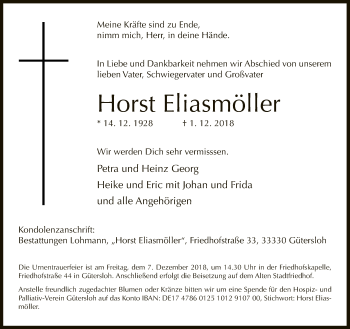 Traueranzeige von Horst Eliasmöller