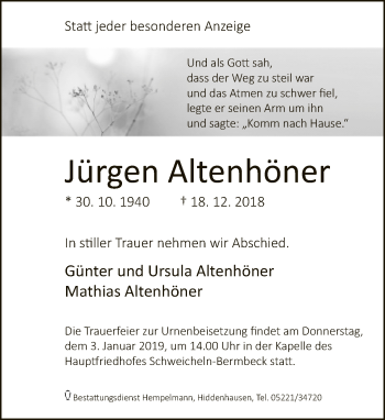 Traueranzeige von Jürgen Altenhöner
