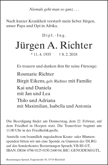 Traueranzeige von Jürgen A. Richter