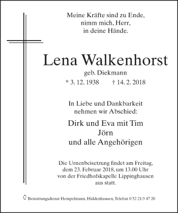 Traueranzeige von Lena Walkenhorst