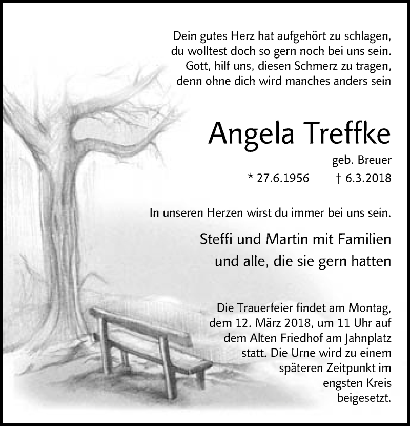  Traueranzeige für Angela Treffke vom 10.03.2018 aus Neue Westfälische