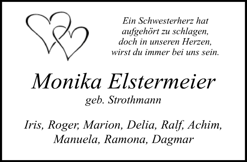  Traueranzeige für Monika Elstermeier vom 12.03.2018 aus Neue Westfälische
