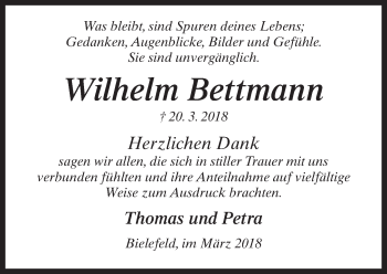Traueranzeige von Wilhelm Bettmann
