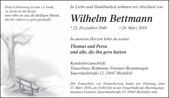 Traueranzeige von Wilhelm Bettmann