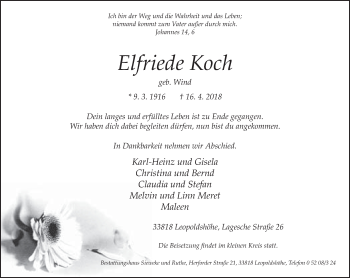 Traueranzeige von Elfriede Koch