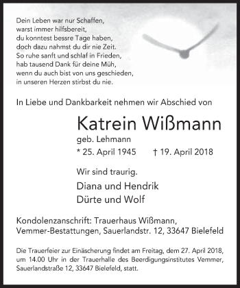 Traueranzeige von Katrein Wißmann