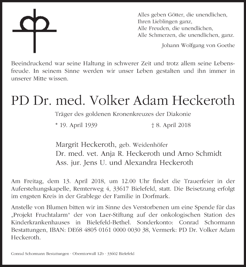  Traueranzeige für Volker Adam Heckeroth vom 11.04.2018 aus Neue Westfälische