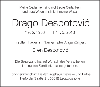 Traueranzeige von Drago Despotovic