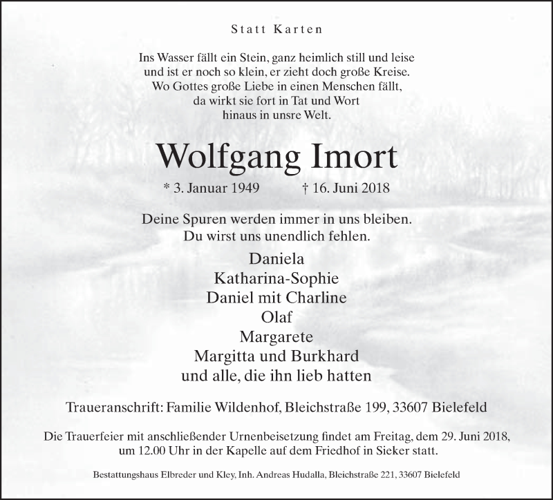  Traueranzeige für Wolfgang Imort vom 23.06.2018 aus Neue Westfälische