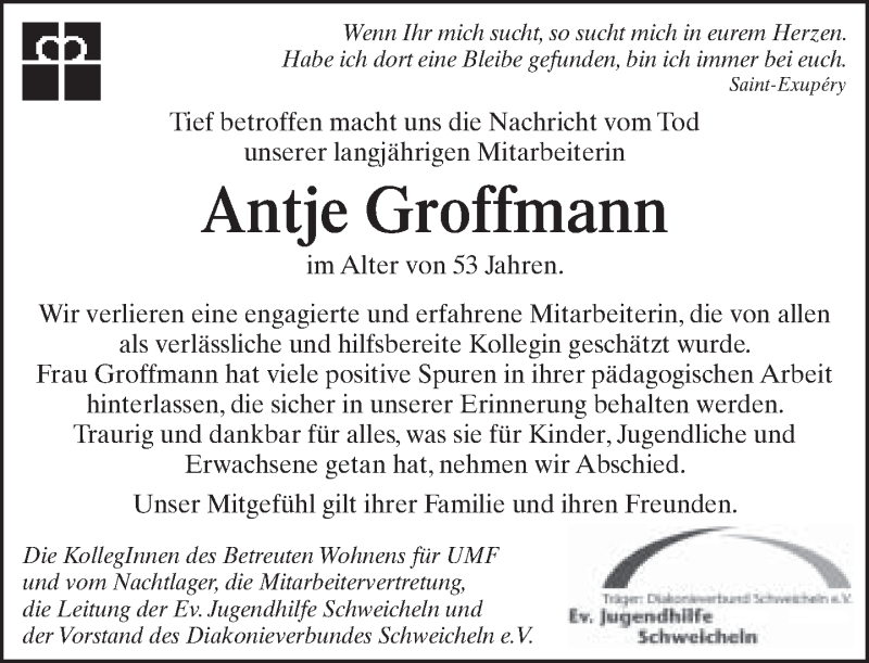  Traueranzeige für Antje Groffmann vom 23.08.2018 aus Neue Westfälische
