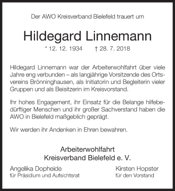 Traueranzeige von Hildegard Linnemann
