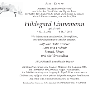Traueranzeige von Hildegard Linnemann