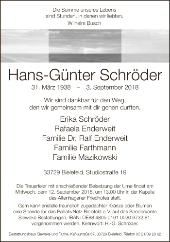 Traueranzeige von Hans-Günter Schröder