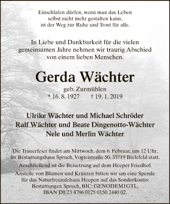 Traueranzeige von Gerda Wächter