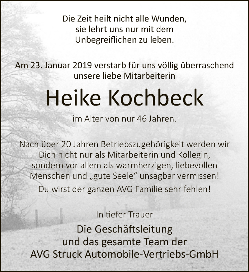  Traueranzeige für Heike Kochbeck vom 26.01.2019 aus Neue Westfälische