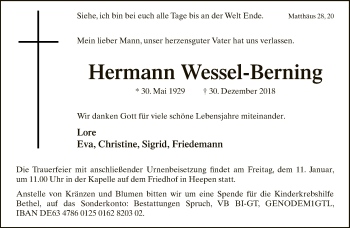 Traueranzeige von Hermann Wessel-Berning