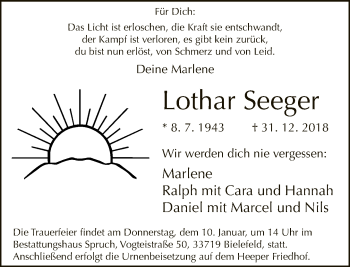 Traueranzeige von Lothar Seeger