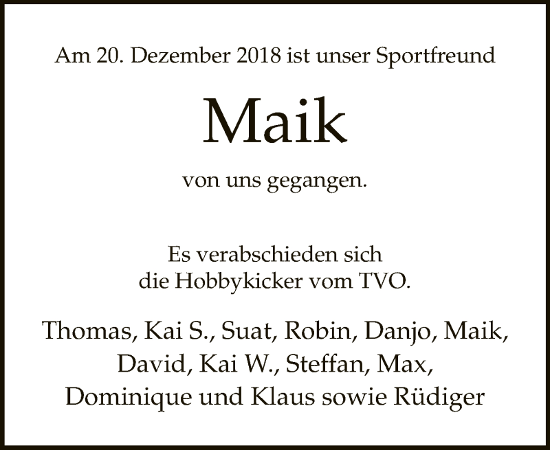  Traueranzeige für Maik Buchholz vom 05.01.2019 aus Neue Westfälische