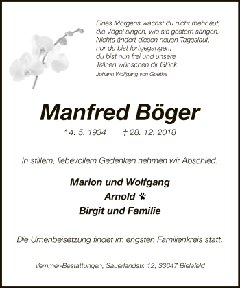Traueranzeige von Manfred Böger