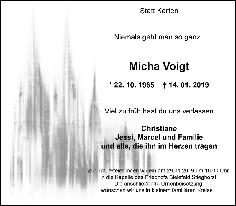  Traueranzeige für Micha Voigt vom 22.01.2019 aus Neue Westfälische