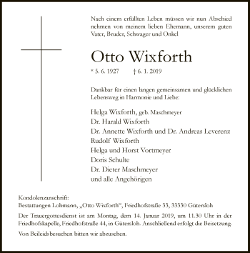 Traueranzeige von Otto Wixforth